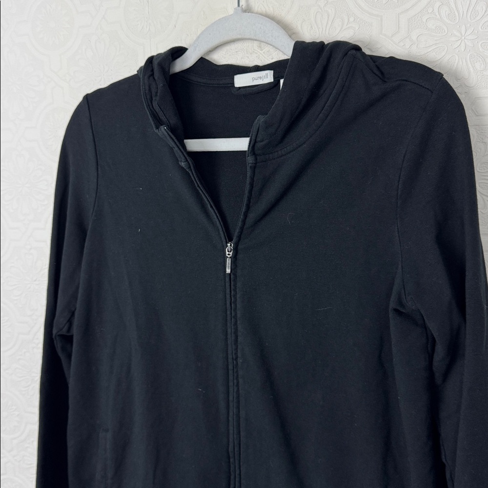Pure Jill Black Zip Hoodie Small Pima Cotton Blend Lightweight Hooded Jacket‎ - Picture 2 of 6
